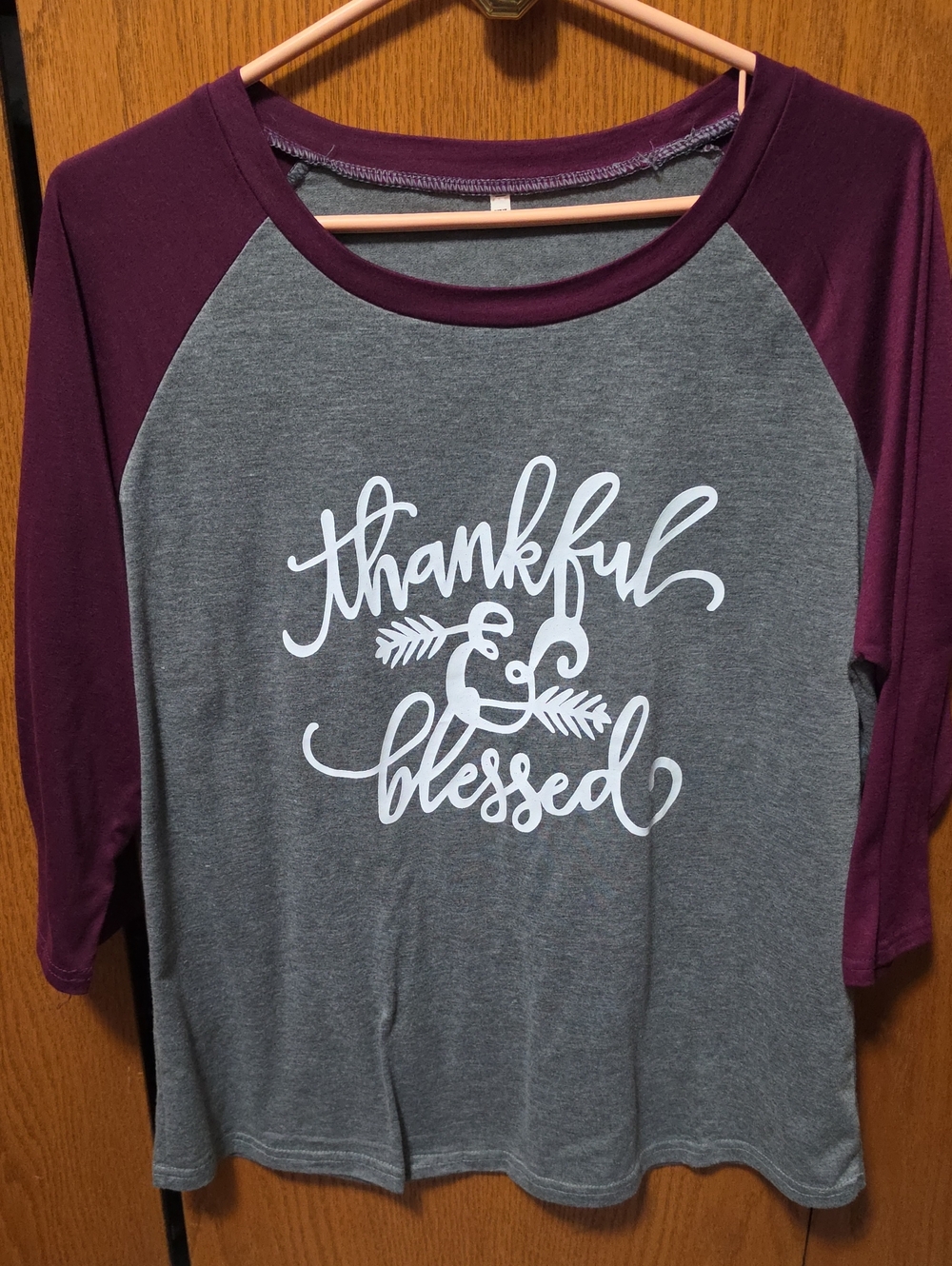Thankful & Blessed Raglan Tee - Gray and Plum